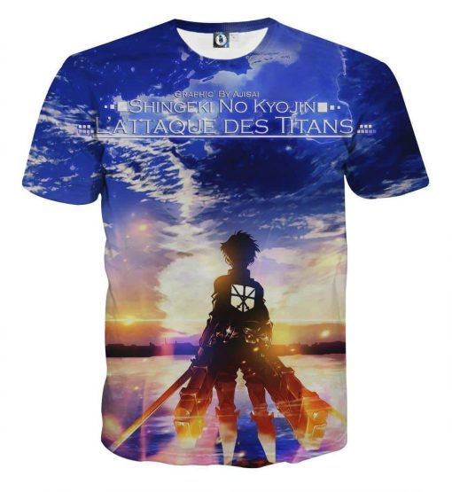 9Heritages 3D Anime Attack On Titan Lonely Eren Watching Sunset Custom Fandom T-Shirt