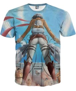 9Heritages 3D Anime Attack On Titan Mikasa Holding Two Swords Custom Fandom T-Shirt