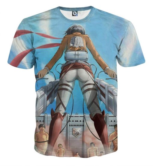 9Heritages 3D Anime Attack On Titan Mikasa Holding Two Swords Custom Fandom T-Shirt