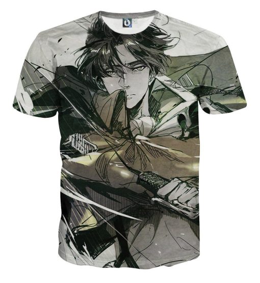 9Heritages 3D Anime Attack On Titan Captain Levi Hansome Custom Fandom T-Shirt