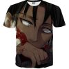 9Heritages 3D Anime Attack On Titan Levi Handsome Face Portrait Custom Fandom T-Shirt