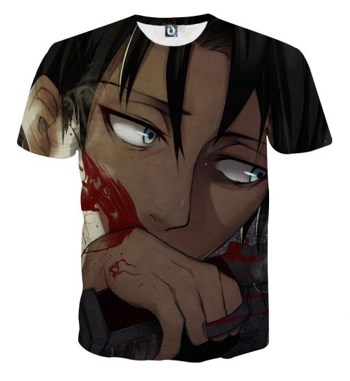 9Heritages 3D Anime Attack On Titan Levi Handsome Face Portrait Custom Fandom T-Shirt