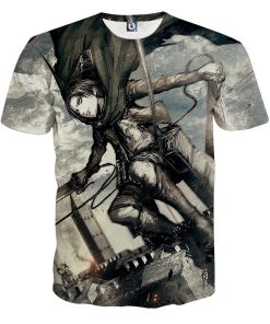 9Heritages 3D Anime Attack On Titan Levi Dual Blades Jumping Custom Fandom T-Shirt