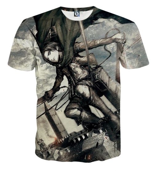 9Heritages 3D Anime Attack On Titan Levi Dual Blades Jumping Custom Fandom T-Shirt