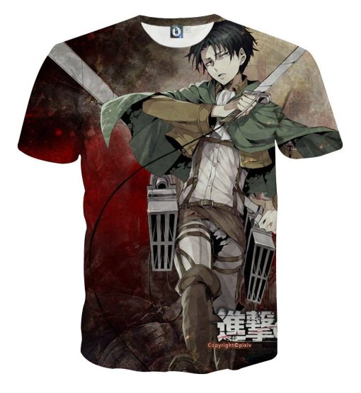 9Heritages 3D Anime Attack On Titan Captain Levi Custom Fandom T-Shirt