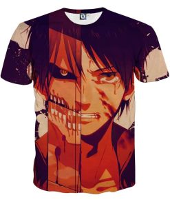 9Heritages 3D Anime Attack On Titan Eren Two Faces Custom Fandom T-Shirt
