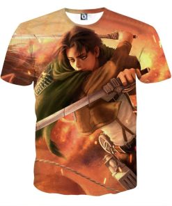 9Heritages 3D Anime Attack On Titan Levi Dual Blades Fighting Custom Fandom T-Shirt