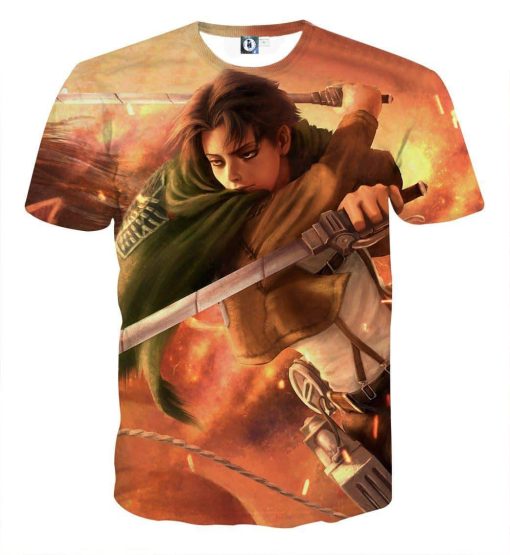 9Heritages 3D Anime Attack On Titan Levi Dual Blades Fighting Custom Fandom T-Shirt