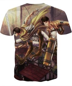 9Heritages 3D Anime Attack On Titan Eren Levi Dual Battle Custom Fandom T-Shirt