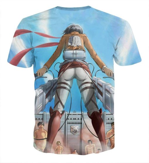 9Heritages 3D Anime Attack On Titan Mikasa Holding Two Swords Custom Fandom T-Shirt