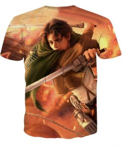 9Heritages 3D Anime Attack On Titan Levi Dual Blades Fighting Custom Fandom T-Shirt