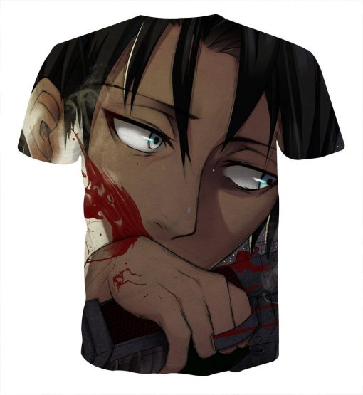 9Heritages 3D Anime Attack On Titan Levi Handsome Face Portrait Custom Fandom T-Shirt