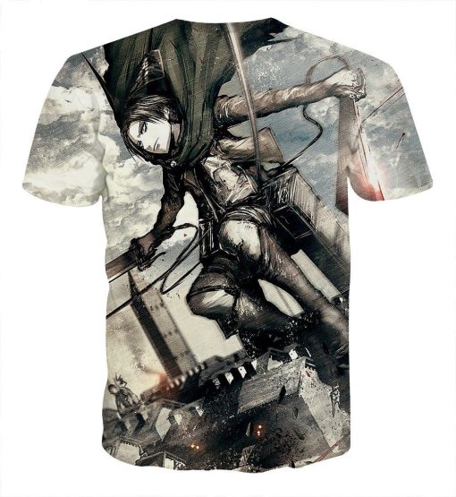 9Heritages 3D Anime Attack On Titan Levi Dual Blades Jumping Custom Fandom T-Shirt