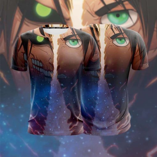 9Heritages 3D Anime Attack On Titan Eren Jaeger Half-Titan Form Custom Fandom T-Shirt