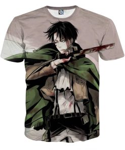 9Heritages 3D Anime Attack On Titan Levi Blood On His Face Custom Fandom T-Shirt