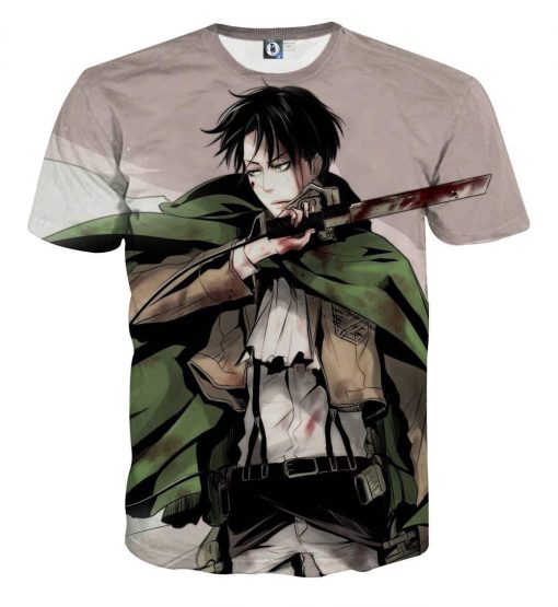 9Heritages 3D Anime Attack On Titan Levi Blood On His Face Custom Fandom T-Shirt