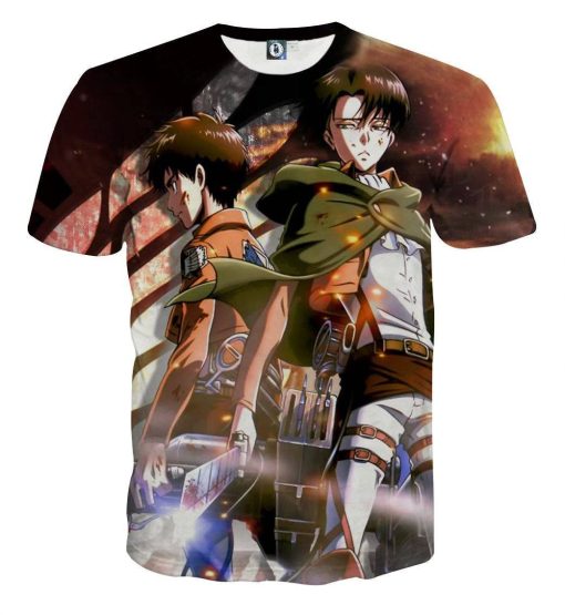 9Heritages 3D Anime Attack On Titan Eren Levi Teammates Custom Fandom T-Shirt