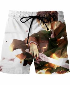 Attack on Titan Levi Ackerman Flaming Blade White Boardshorts